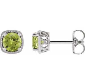 14W 5.5mm Round Natural Peridot Stud Earrings with Friction Posts and Backs