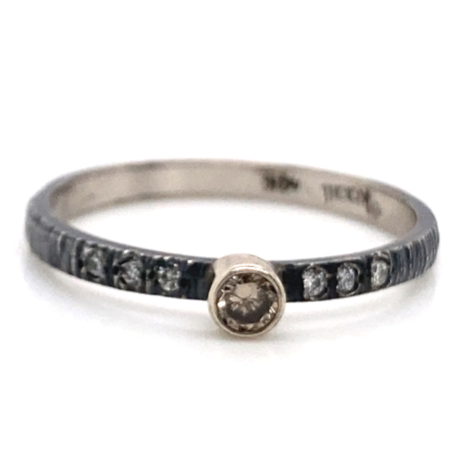 14Y/Black-SS Rd Bezel Champagne Diamond w/Diamond Accent Ring Sz 6.5