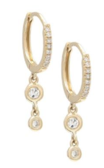 14Y Double Dia, Drop Huggies, .18ctw
