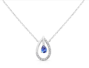 Roman Jules 14W Pear Shape Sapphire with Asymmetrical Diamond Halo Necklace