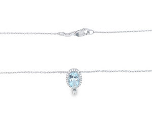 14W Oval Aquamarine Diamond Halo w/Bezel Diamond Pendant