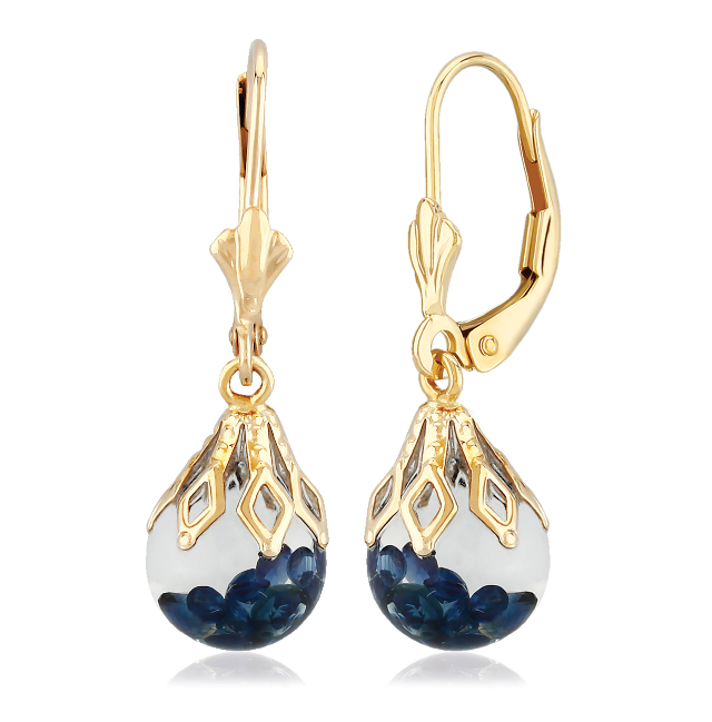 14Y 8mm Floating Sapphire Leverback Dangle Earrings