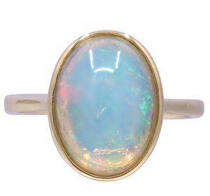14Y Oval Ethiopian Opal Cabochon Bezel Solitaire Ring Size 7