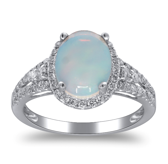14W Oval Ethiopian Opal with Diamond Halo and Split Shank Size 7
