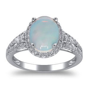 14W Oval Ethiopian Opal with Diamond Halo and Split Shank Size 7