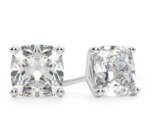 Platinum Cushion Cut Diamond Stud Earrings