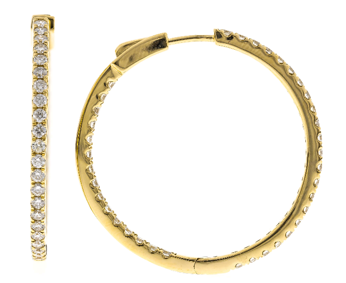 14Y Inside/Outside Round Diamond Hoops with Push Lock Posts