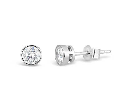 14W 3mm Round Diamond Bezel Stud Earrings