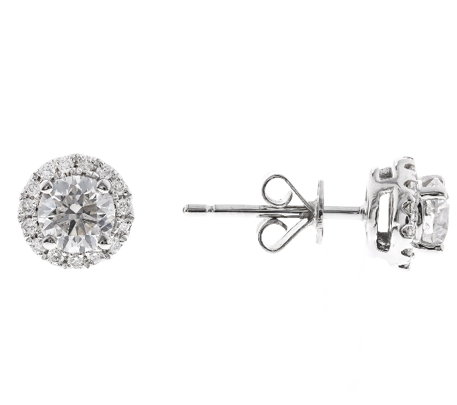 14W 5.75m Round Diamond Halo Stud Earrings