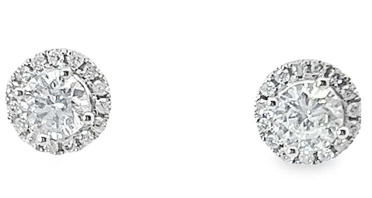 14W Round Diamond Halo Earrings