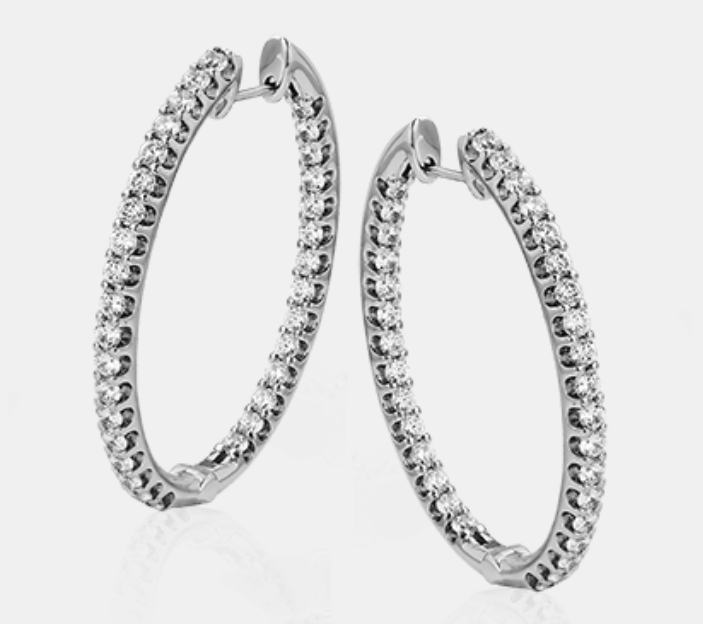 14W 1.25" Inside/Out Oval Diamond Hoop Earrings