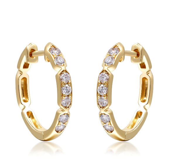 14Y 0.37ctw Round Bead Set Diamond Hoops with Click-In Posts