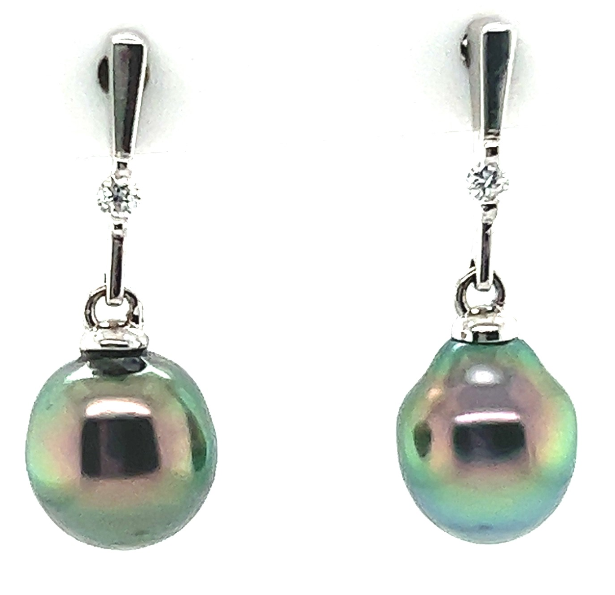 14W Bar Diamond Tahitian Pearl Dangle Earrings