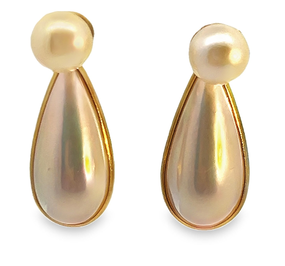 14Y Round and Pear Shaped Mabe Pearl Drop Earrings