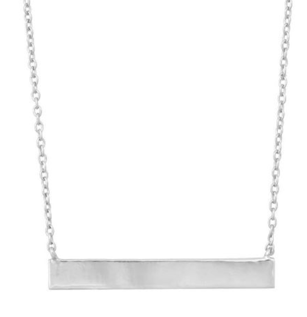 Sterling Silver Bar Necklace with Diamond Cut Cable Chain 16-18"