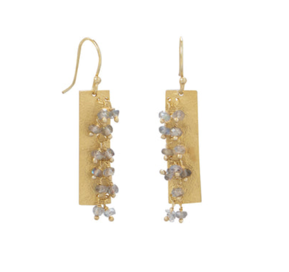 14KGP/SS Rectangle with Laborite Dangle Bead Earrings