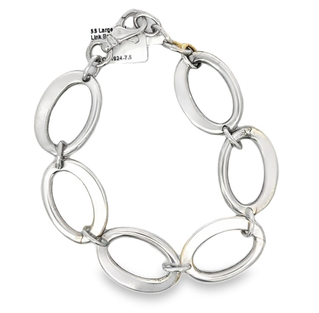 Sterling Silver Large Oval Link Bracelet with Extender 7.5"