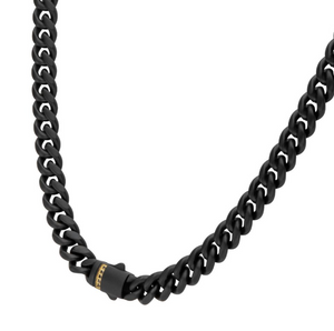 Black St.St/18KYP 22" 6mm Cuban Necklace w/ Matte Finish   5 Black Sapphires