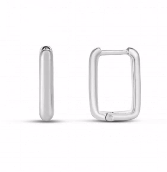 Sterling Silver Polished Rectangular Huggie Earrings