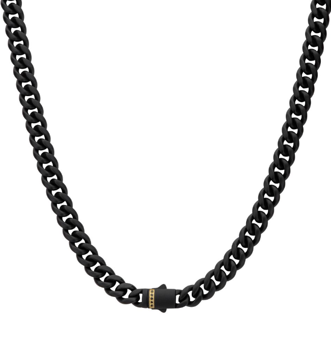 St. St./18YGP 24" 8mm Black Sapphire Cuban Chain Box Clasp  (5) 1mm Round Black Sapphires