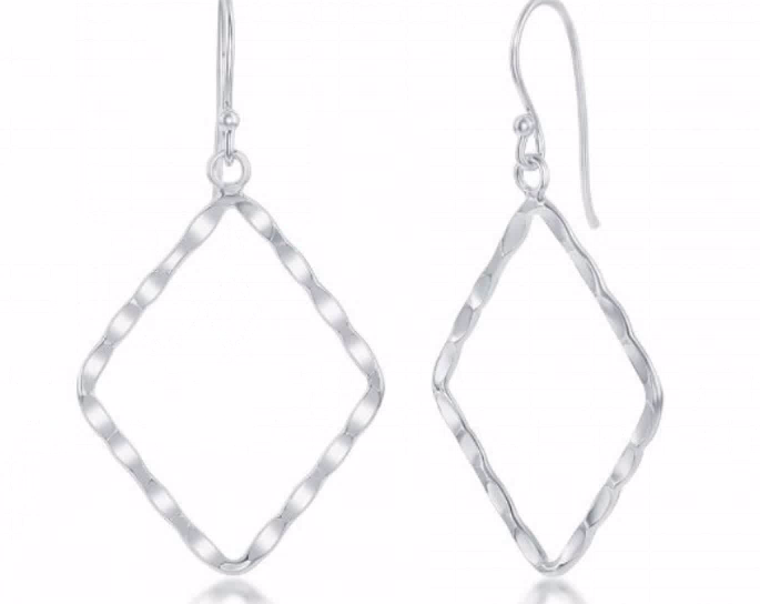 Sterling Silver Hammered Diamond Shape Dangle Earrings