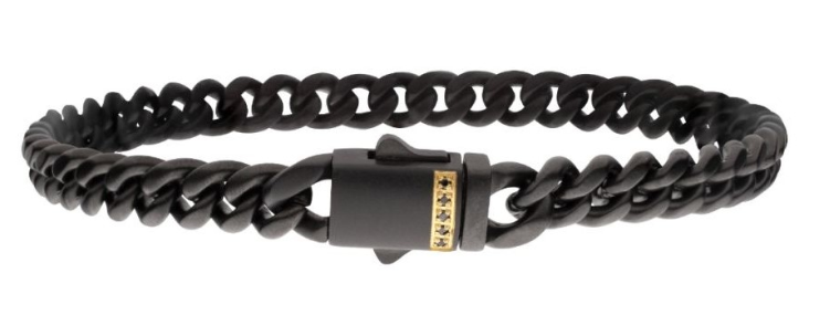 St.St. Black Matte Cuban Bracelet with Black Sapphire Clasp 8.5"