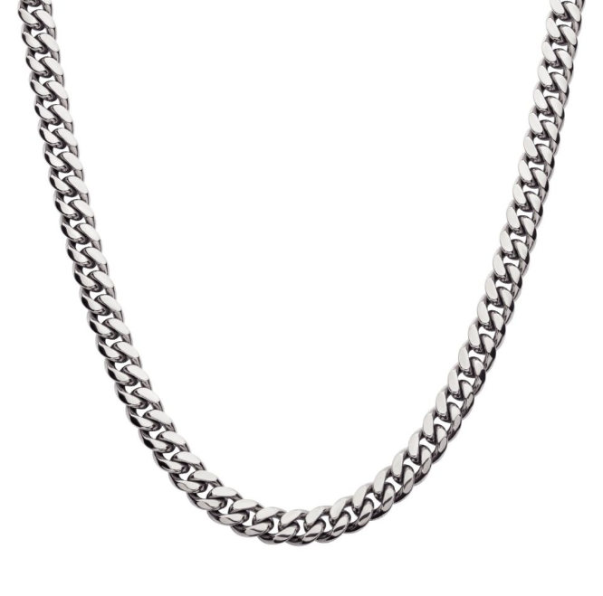 St.St 24" 8mm 0.16ctw LG Diamond Cuban Chain w/Box Clasp  (35) 1mm LG RBC =0.16ctw