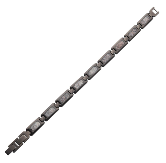 8.25''-8.75'' Matte Finish Gun Metal IP Deer Antler Inlay Link Bracelet