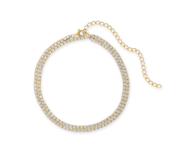 14YGP /SS CZ Wrap Bracelet with Extender 15"-18"