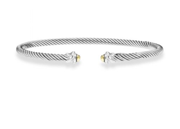 Sterling Silver Twisted Cuff Bracelet with 18Y Gold End Caps