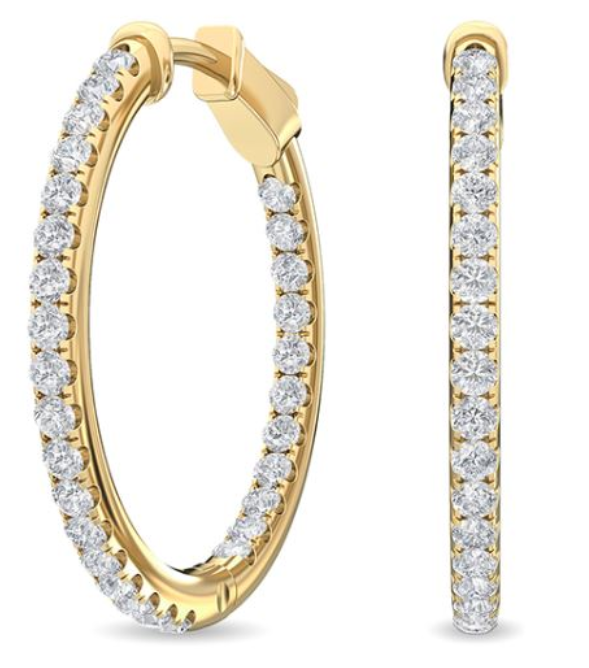 14Y 1" Rd LG In/Out Diamond Hoops with Push Lock Clasp  Lab Grown Diamonds 1.00ctw