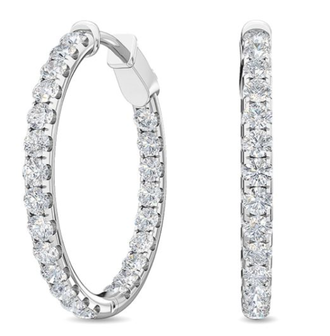 14W 1" In/Out Rd LG Diamond Hoops with Push Lock Clasp  2.04ctw Lab Grown Diamond