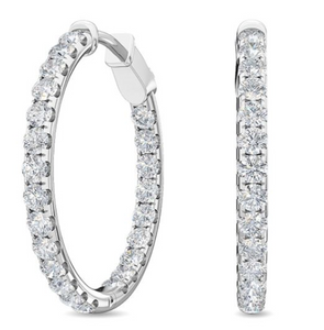14W 1" In/Out Rd LG Diamond Hoops with Push Lock Clasp  2.04ctw Lab Grown Diamond