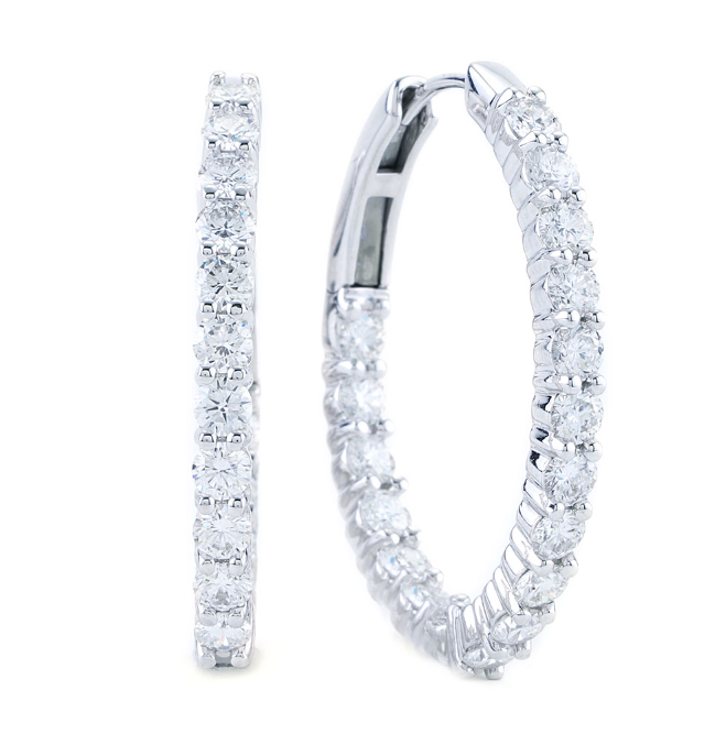 14W Oval .75" In/Out Diamond Hoop Earrings