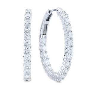 14W Oval .75" In/Out Diamond Hoop Earrings