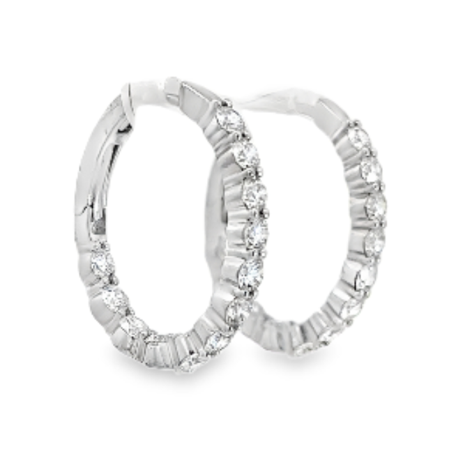 18W Oval .75" In/Out Diamond Hoop Earrings