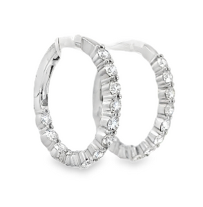 18W Oval .75" In/Out Diamond Hoop Earrings