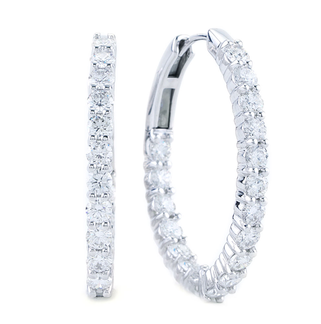 18W Round .75" In/Out Diamond Hoop Earrings