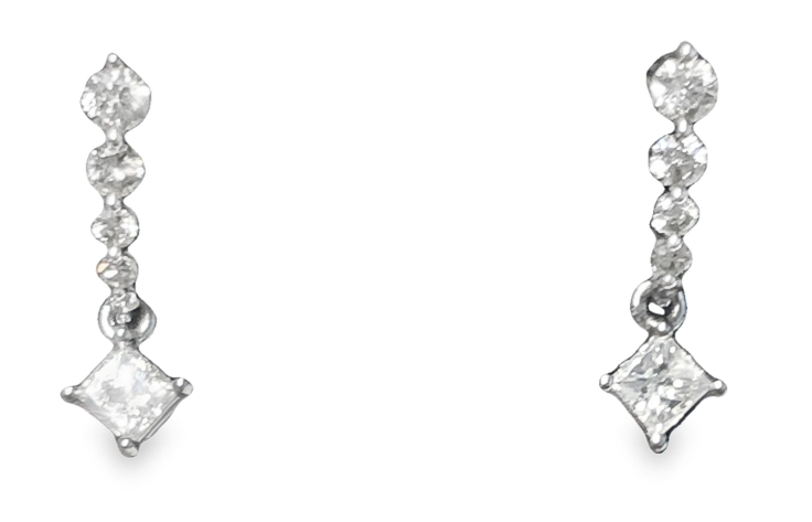10W Shared Prong Rd Diamond with P/C Diam Drop Earrings, .33ctw