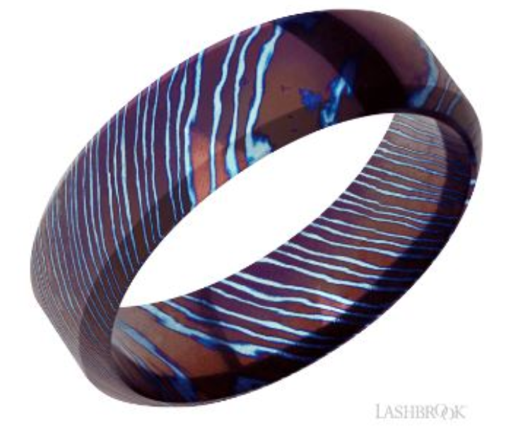 Titanium Damascus 7mm Band, High Bevel, High Polish