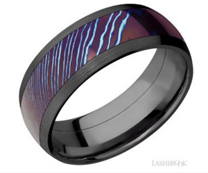 Zirconium Domed 8mm Band with 5mm Titanium Damascus Inlay