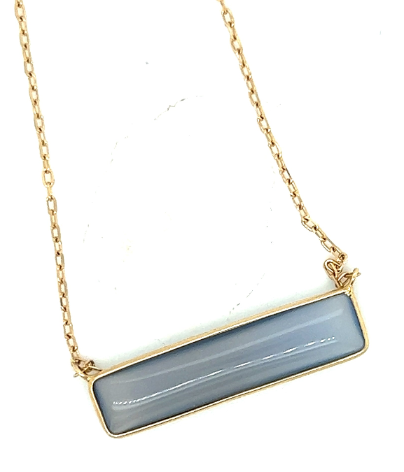 14Y 16" Bezel-Set Blue Chalcedony Bar Necklace with Cable Chain and Lobster Clasp