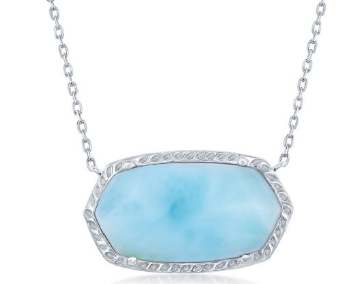 SS Elongated Hexagon Larimar Necklace, 16-18"