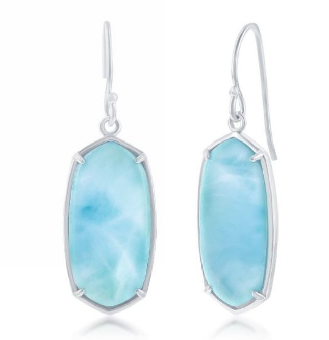 SS Elongated Hexagon Larimar Earrings on Fish Hooks