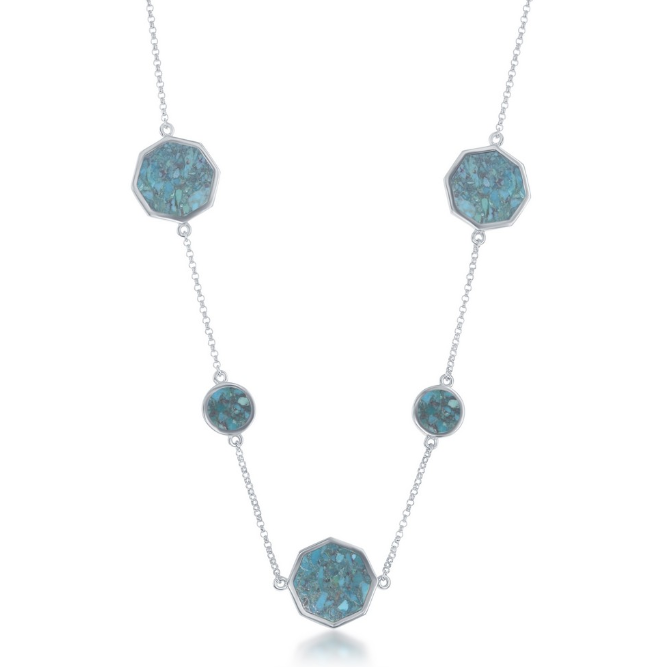 SS Double Sided Rd and Hexagon Turquoise Necklace 16-18"