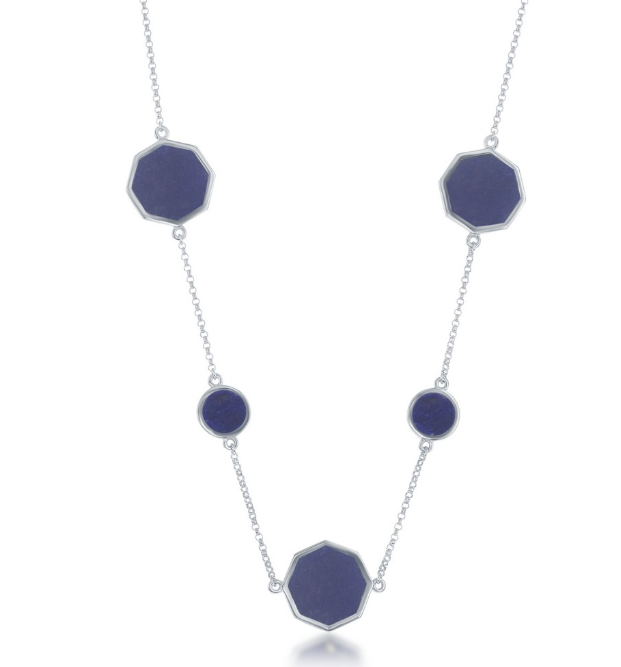 SS Rd/Hexagon Double Sided Lapis Necklace 16-18"