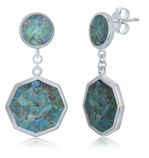 SS Round and Hexagon Double Sided Turquoise Earrings