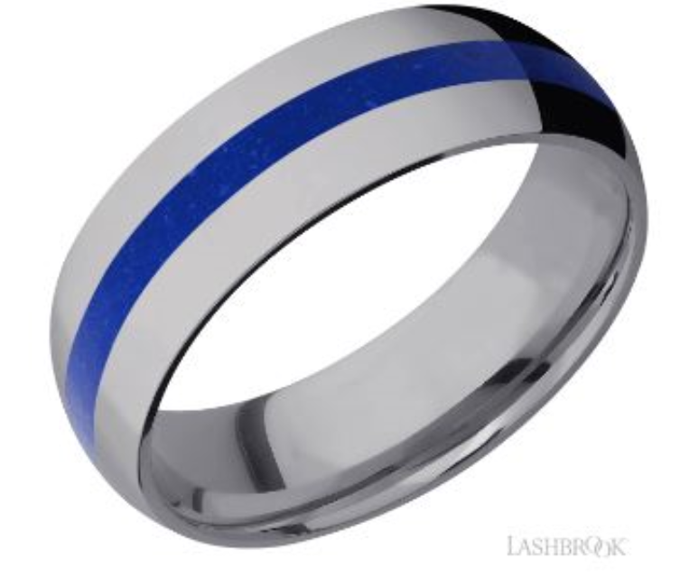 Tantalum 7mm Domed Band with Lapis Inlay