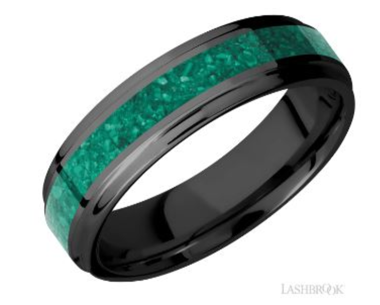 Zirconium 6mm Flat Edge Band with Malachite Inlay