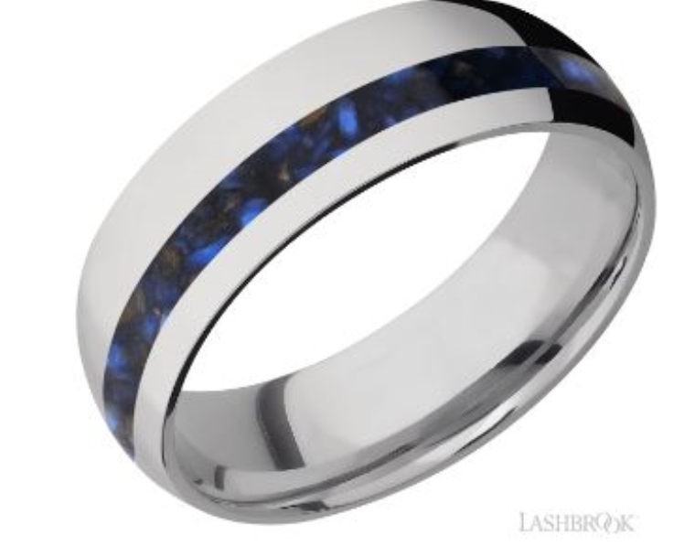 Titanium 7mm Domed Band with Blue Tiger's Eye Inlay